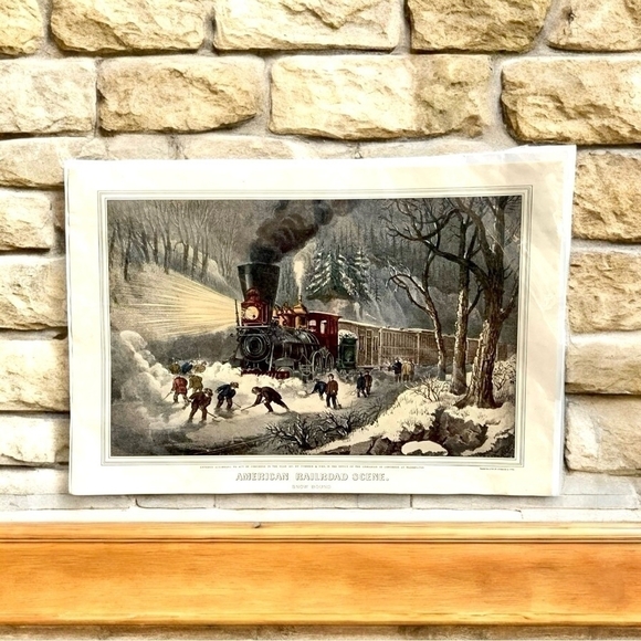 American Railroad Scene Snow Bound Currier & Ives Wall Hanging Lithograph Poster - Picture 1 of 2